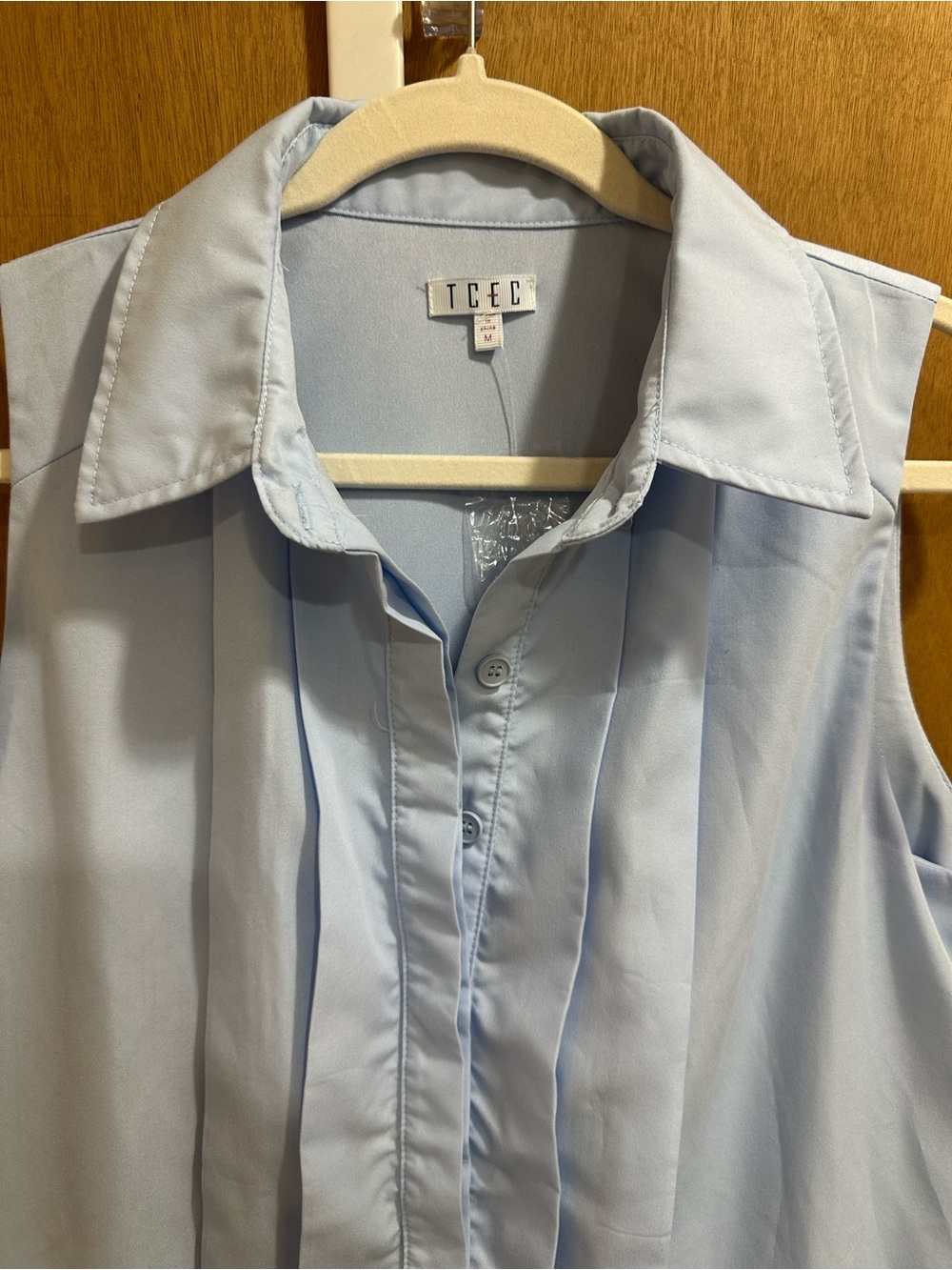 TCEC Pale Blue Sleeveless Pleated Button-Front dress